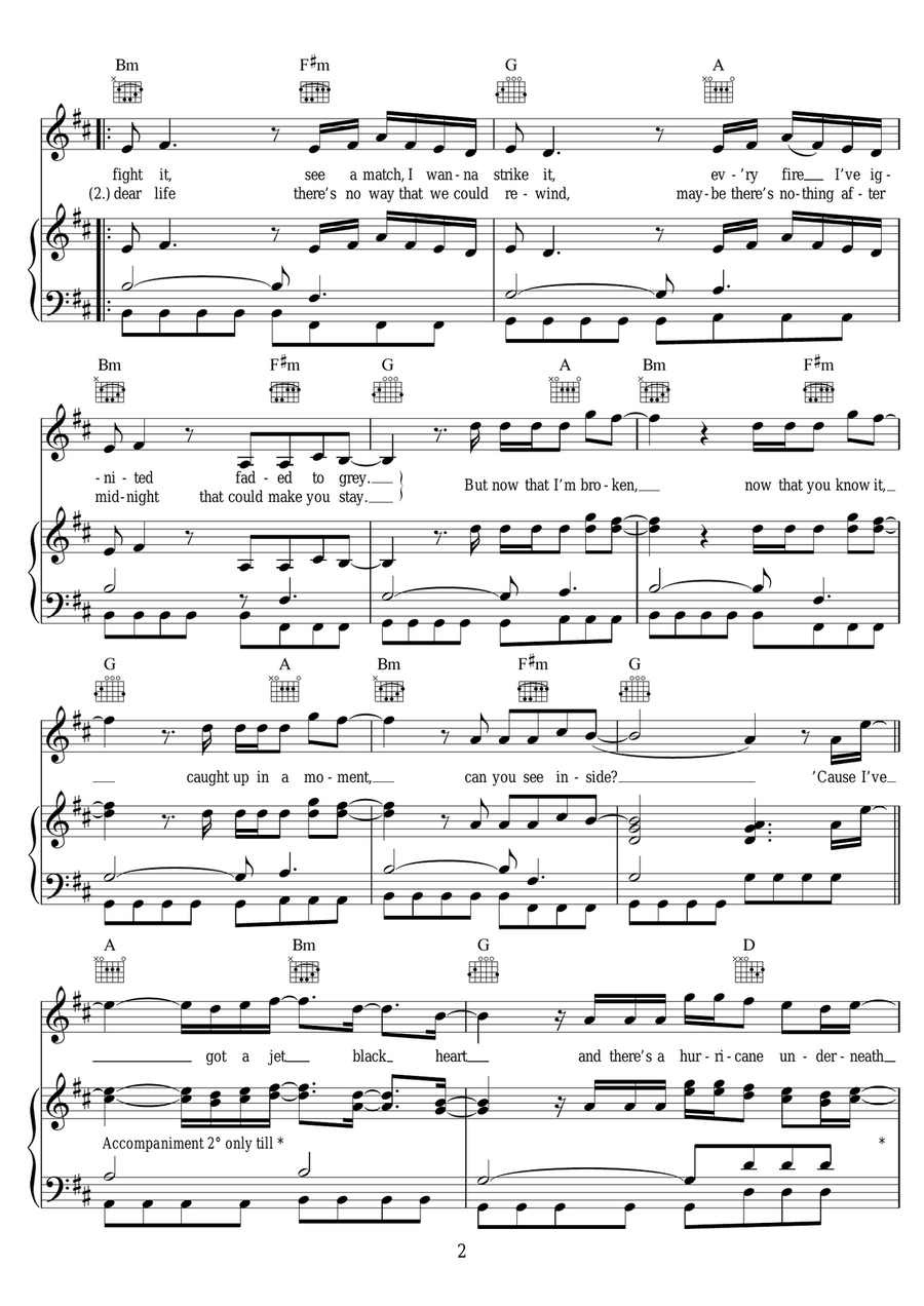 Jet Black Heart (Start Again) Piano, Vocal scores gallery preview page 2