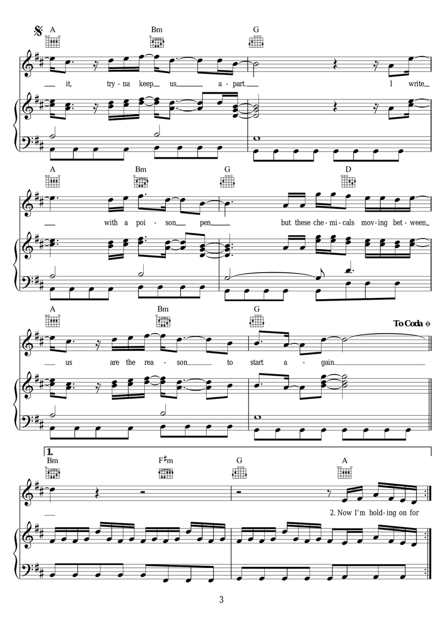 Jet Black Heart (Start Again) Piano, Vocal scores gallery preview page 3