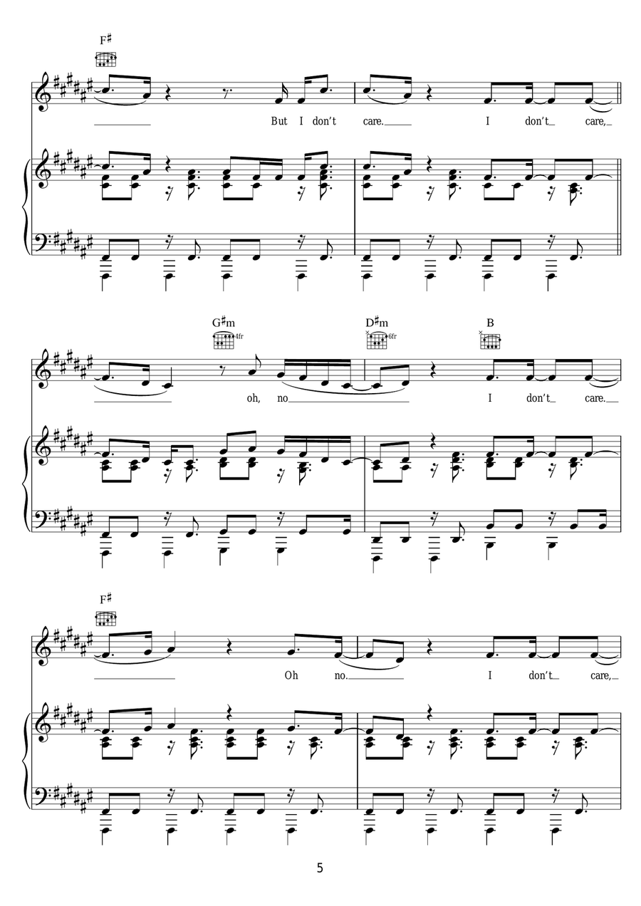 I Don't Care I Don't Care Piano, Vocal scores gallery preview page 5