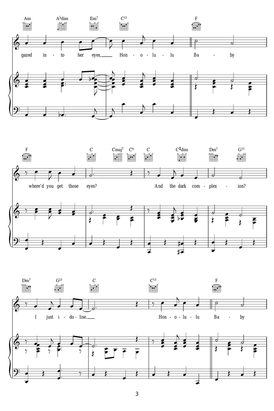 Honolulu Baby Honolulu Baby Piano, Vocal scores gallery preview page 3