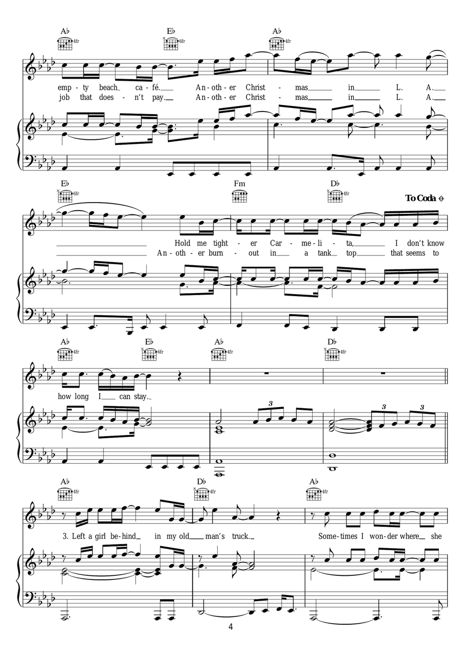 Christmas In L.A. (featuring Dawes) Piano, Vocal scores gallery preview page 4