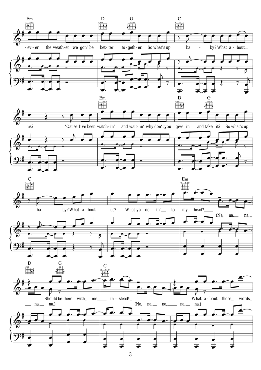 What About Us (featuring Sean Paul) Piano, Vocal scores gallery preview page 3