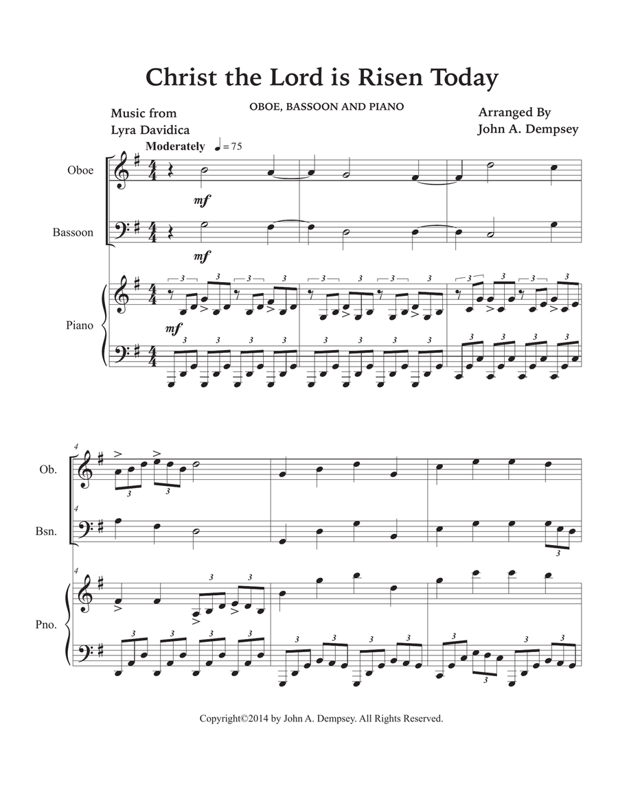 Christ the Lord is Risen Today (Trio for Oboe, Bassoon and Piano) Small Ensemble scores gallery preview page 5