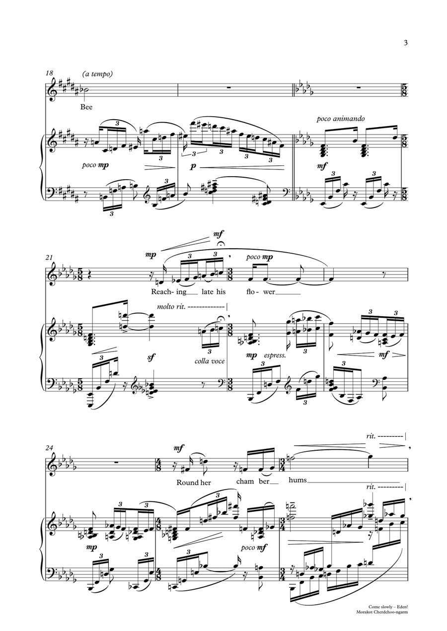 Come Slowly, Eden! for Soprano & Piano Unison Choir scores gallery preview page 3