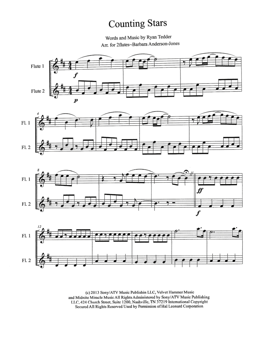 Counting Stars Counting Stars Flute Duet scores gallery preview page 2