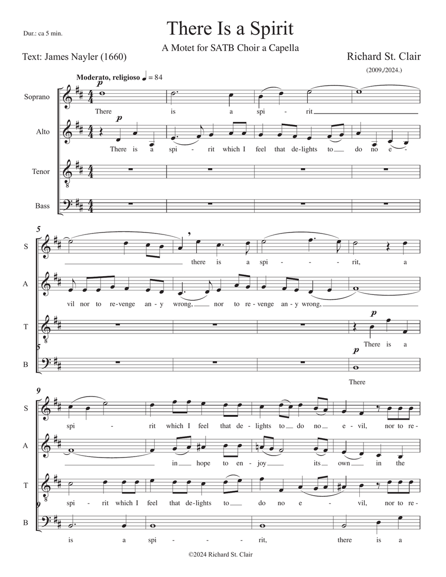 THERE IS A SPIRIT for SATB Choir a Capella, Poem by James Nayler (2024 Revision) 4-Part scores gallery preview page 3