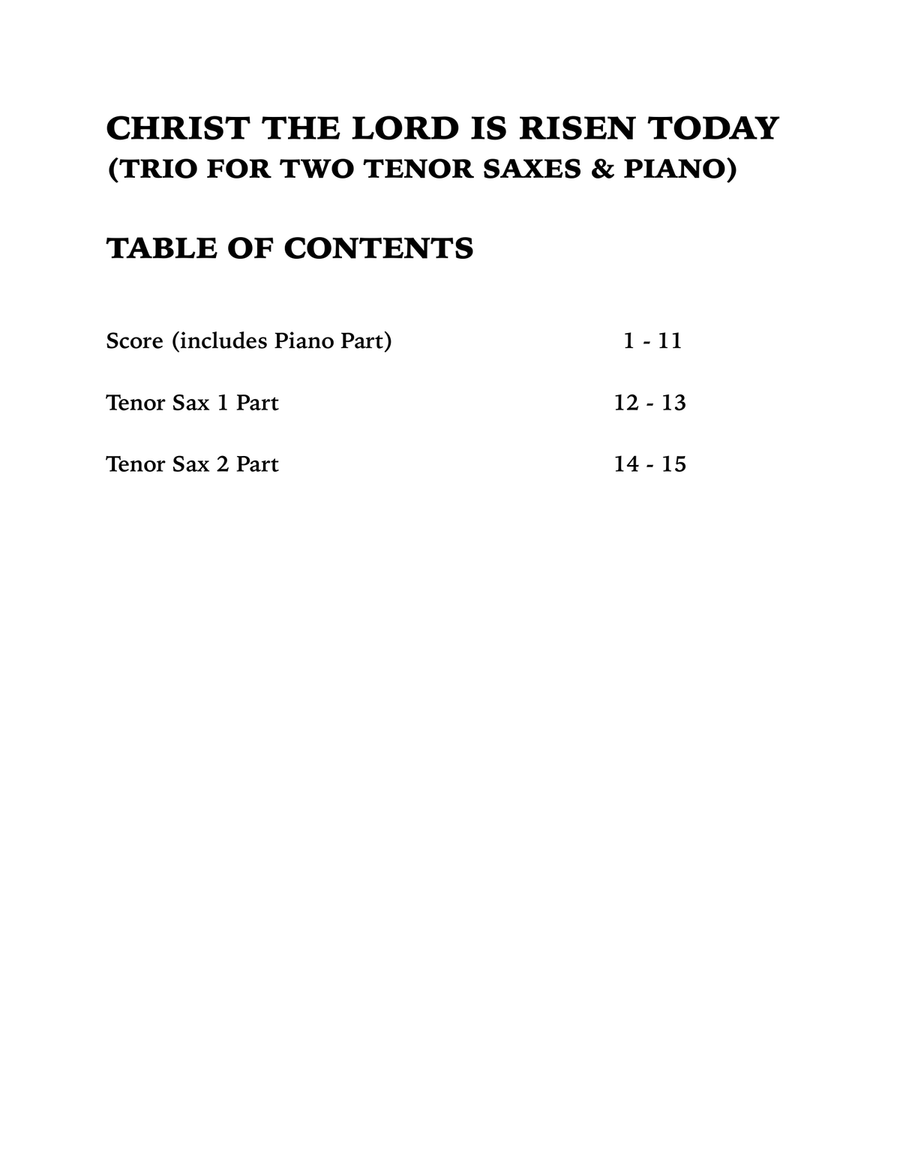 Christ the Lord is Risen Today (Trio for Two Tenor Saxes and Piano) Small Ensemble scores gallery preview page 4
