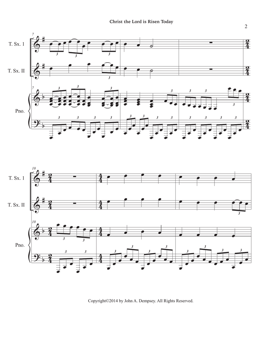Christ the Lord is Risen Today (Trio for Two Tenor Saxes and Piano) Small Ensemble scores gallery preview page 6
