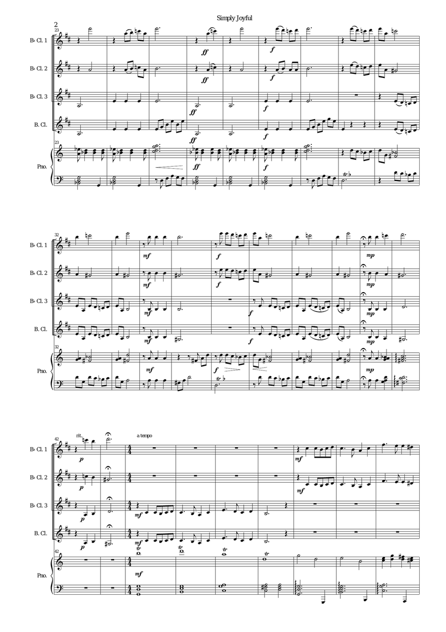 Simply joyful for clarinet quartet and piano Bass Clarinet scores gallery preview page 2