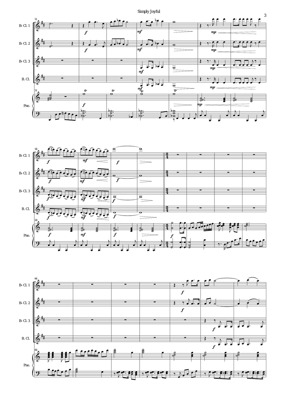 Simply joyful for clarinet quartet and piano Bass Clarinet scores gallery preview page 3