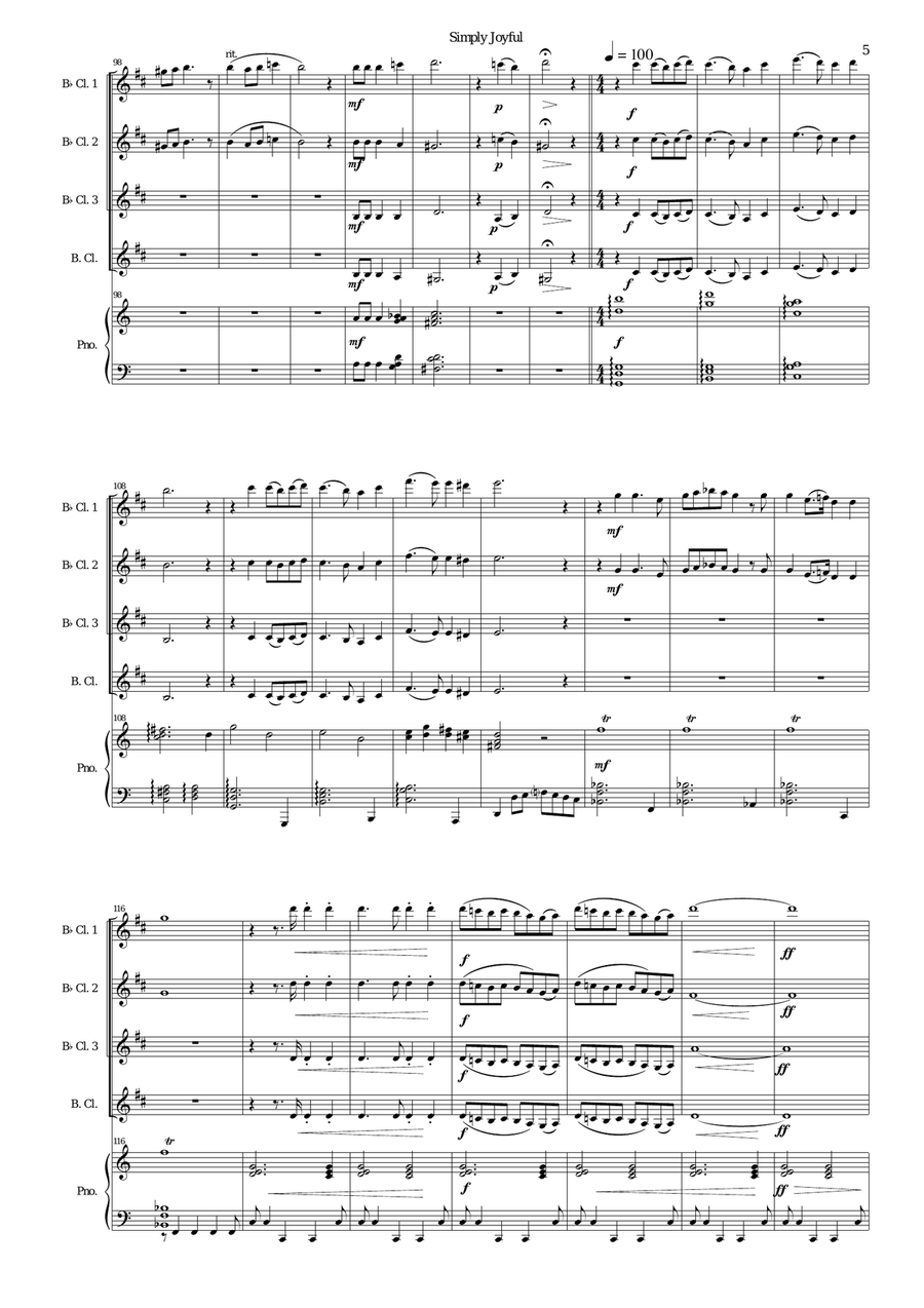 Simply joyful for clarinet quartet and piano Bass Clarinet scores gallery preview page 5
