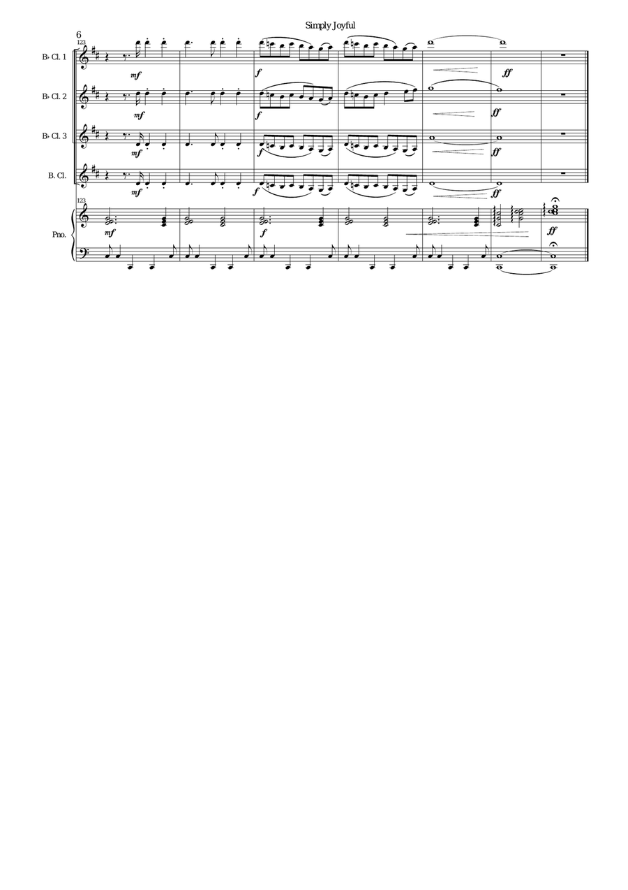 Simply joyful for clarinet quartet and piano Bass Clarinet scores gallery preview page 6