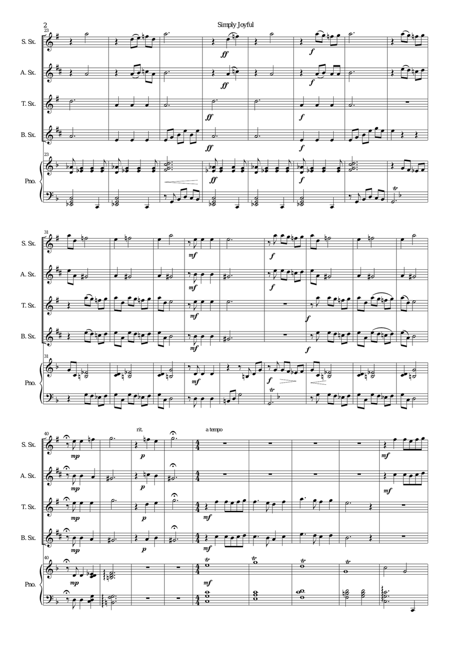 Simply joyful for saxophone quartet and piano Simply joyful for saxophone quartet and piano Tenor Saxophone scores gallery preview page 2