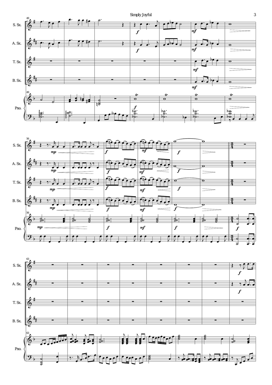 Simply joyful for saxophone quartet and piano Simply joyful for saxophone quartet and piano Tenor Saxophone scores gallery preview page 3