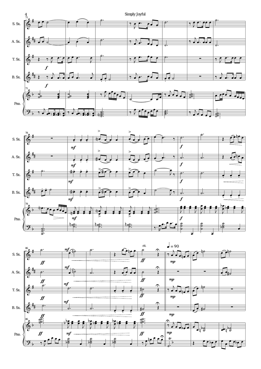 Simply joyful for saxophone quartet and piano Simply joyful for saxophone quartet and piano Tenor Saxophone scores gallery preview page 4