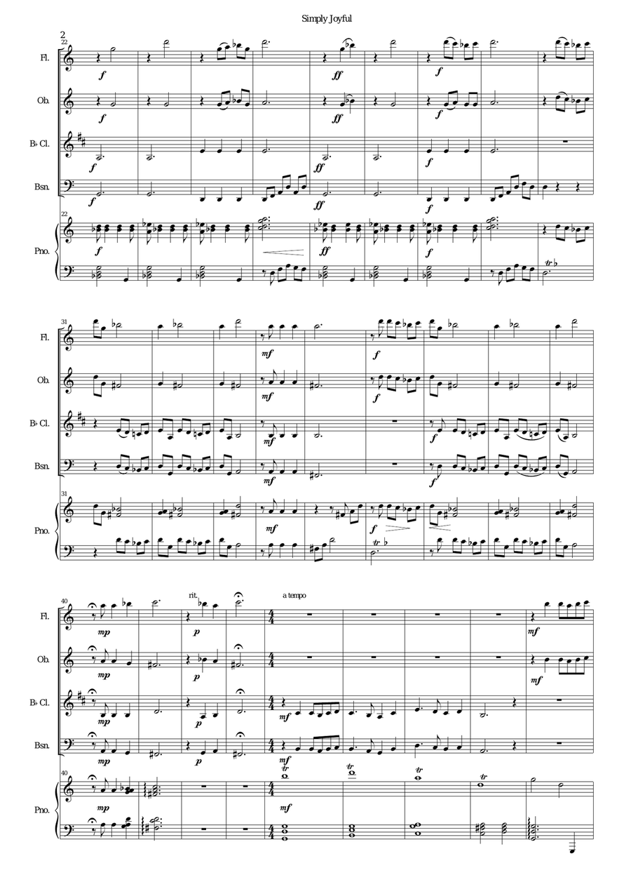 Simply joyful for wind quartet and piano Piano Accompaniment scores gallery preview page 2