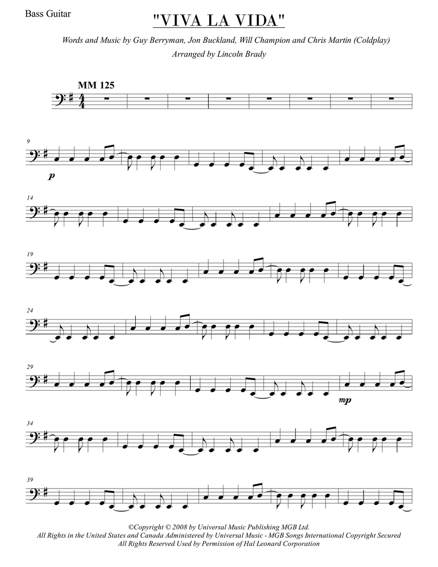 Viva La Vida Viva La Vida Guitar Ensemble scores gallery preview page 3