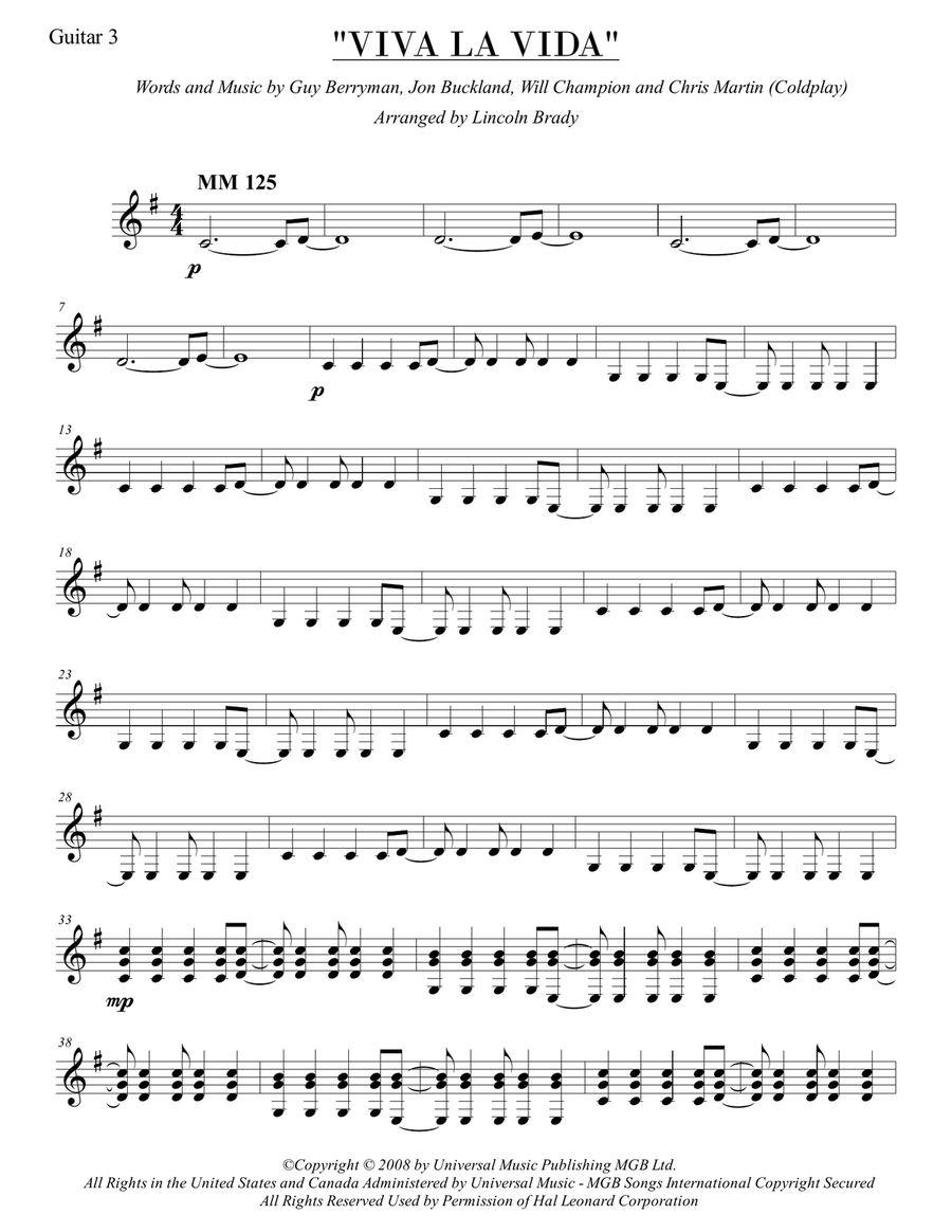 Viva La Vida Viva La Vida Guitar Ensemble scores gallery preview page 6