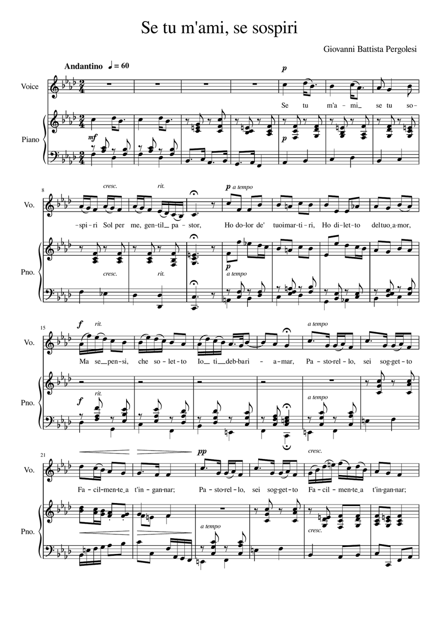Se tu m'ami, se sospiri - F Minor Voice Solo scores gallery preview page 2