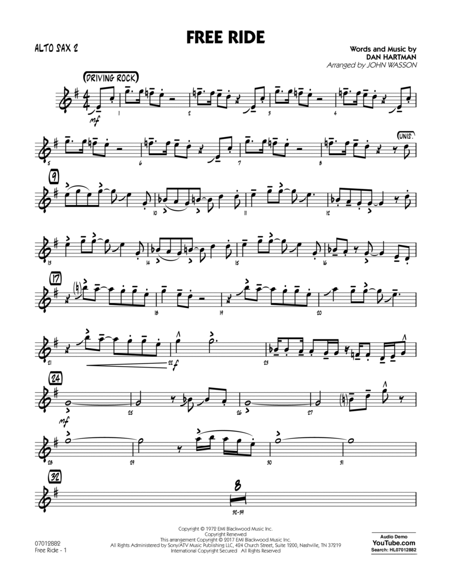 Free Ride - Alto Sax 2 Alto Saxophone scores gallery preview page 1