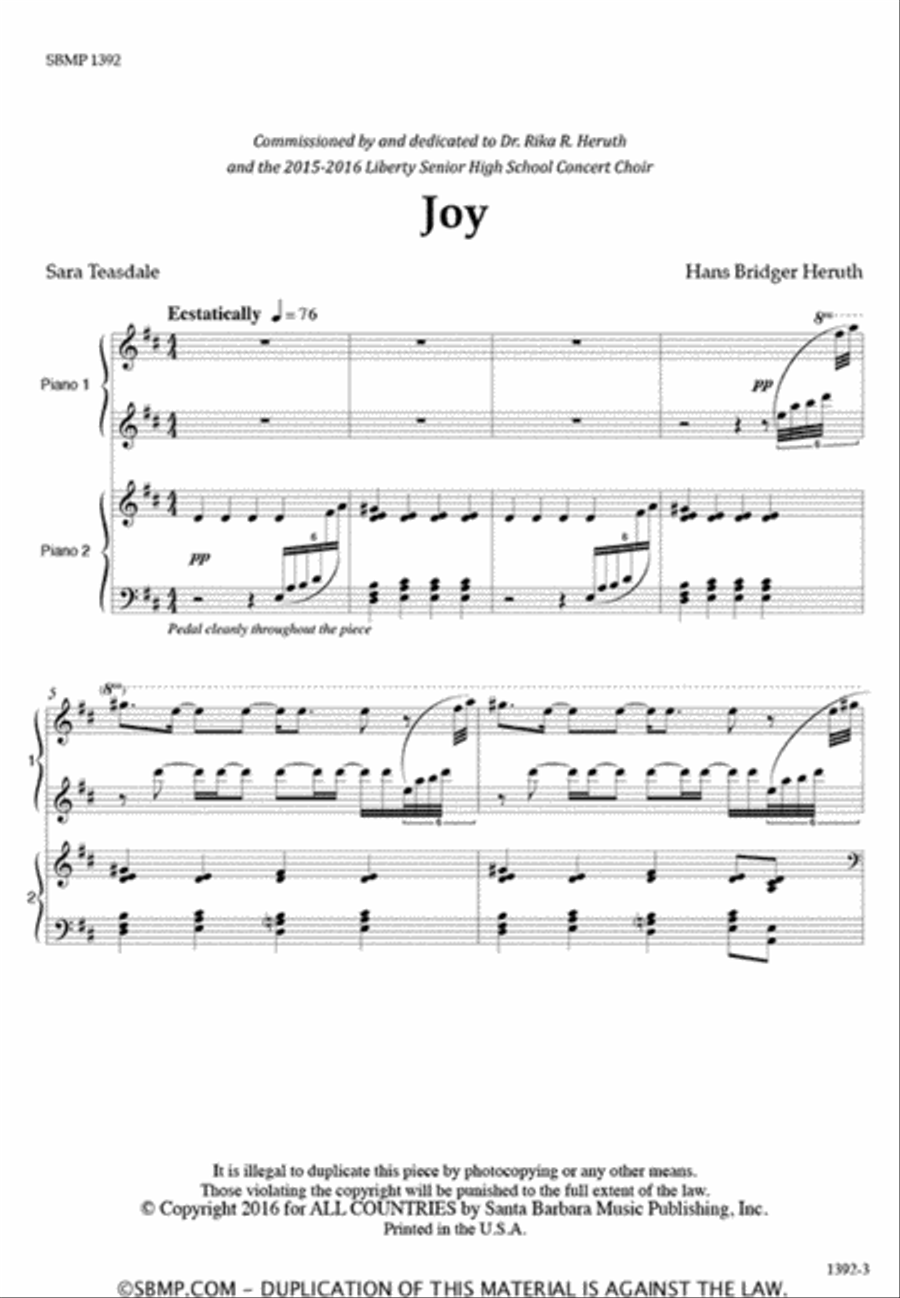Joy - SATB Octavo Joy - SATB Octavo 4-Part scores gallery preview page 2