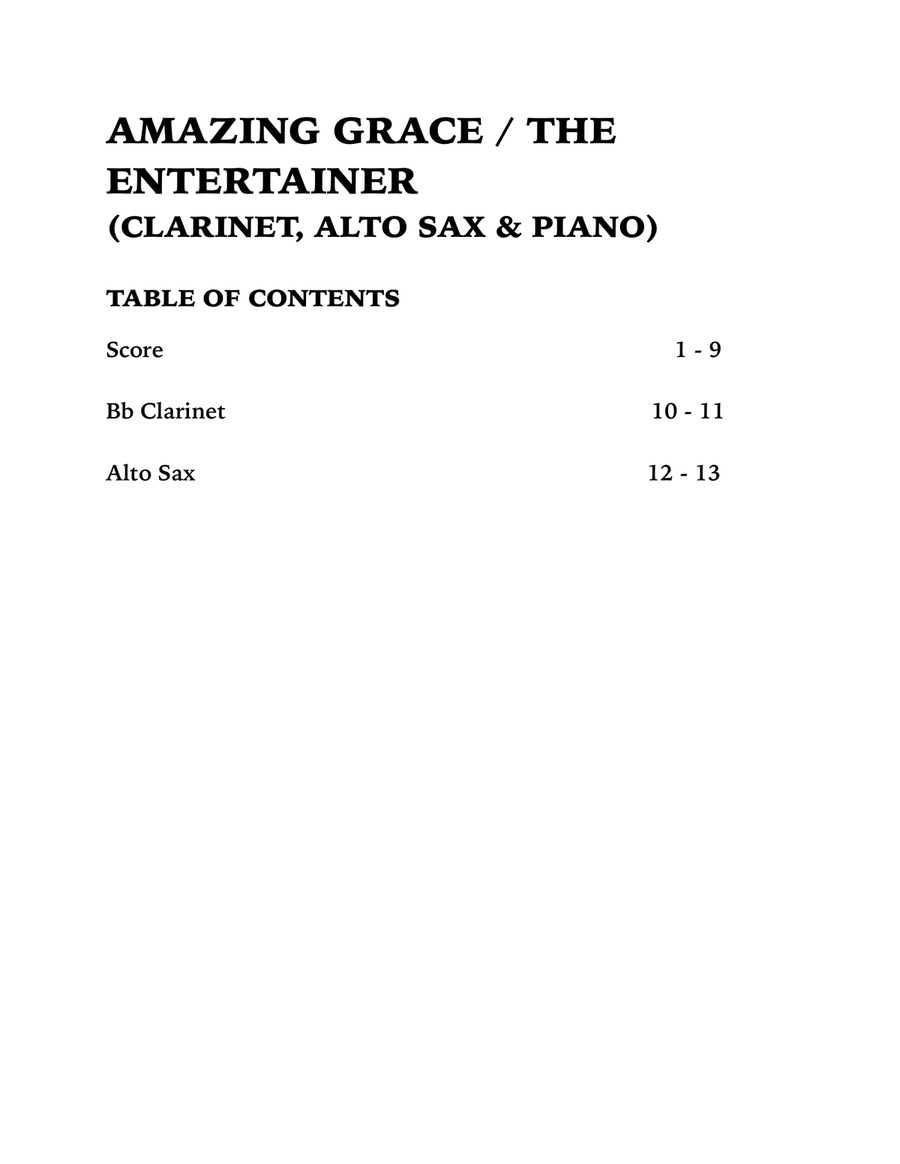 Amazing Grace / The Entertainer (Trio for Clarinet, Alto Sax and Piano) Small Ensemble scores gallery preview page 4