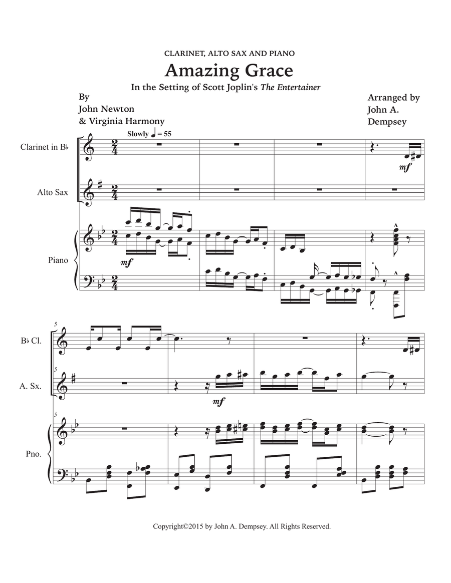 Amazing Grace / The Entertainer (Trio for Clarinet, Alto Sax and Piano) Small Ensemble scores gallery preview page 5