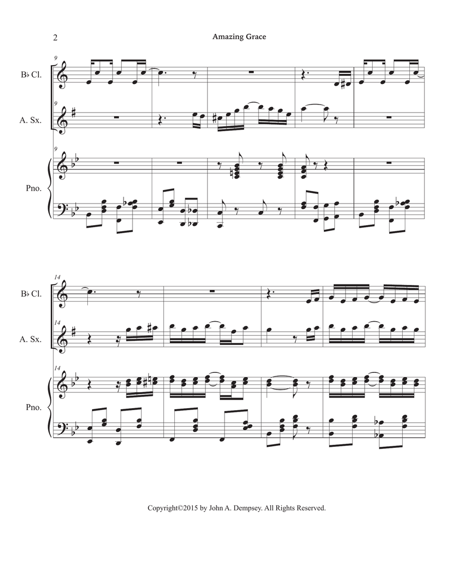 Amazing Grace / The Entertainer (Trio for Clarinet, Alto Sax and Piano) Small Ensemble scores gallery preview page 6