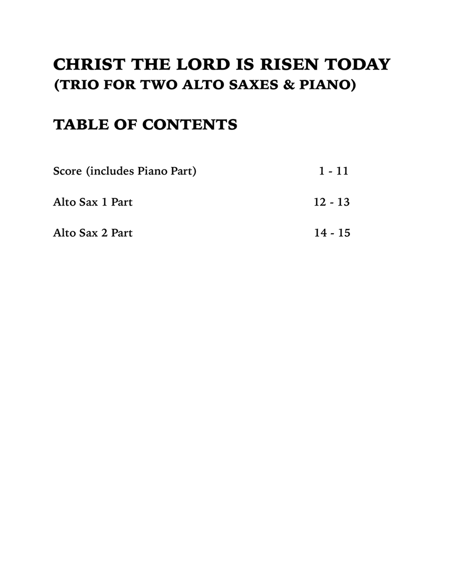 Christ the Lord is Risen Today (Trio for Two Alto Saxes and Piano) Woodwind Duet scores gallery preview page 4