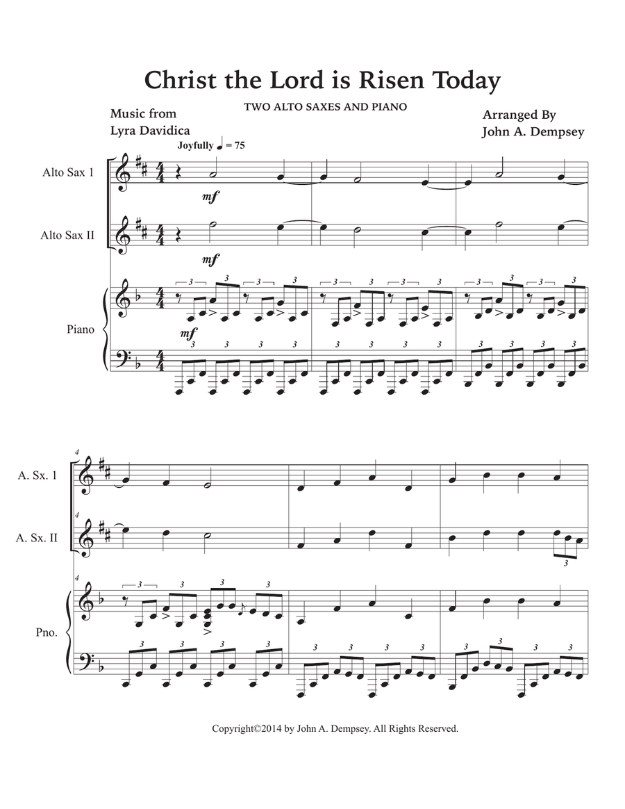 Christ the Lord is Risen Today (Trio for Two Alto Saxes and Piano) Woodwind Duet scores gallery preview page 5