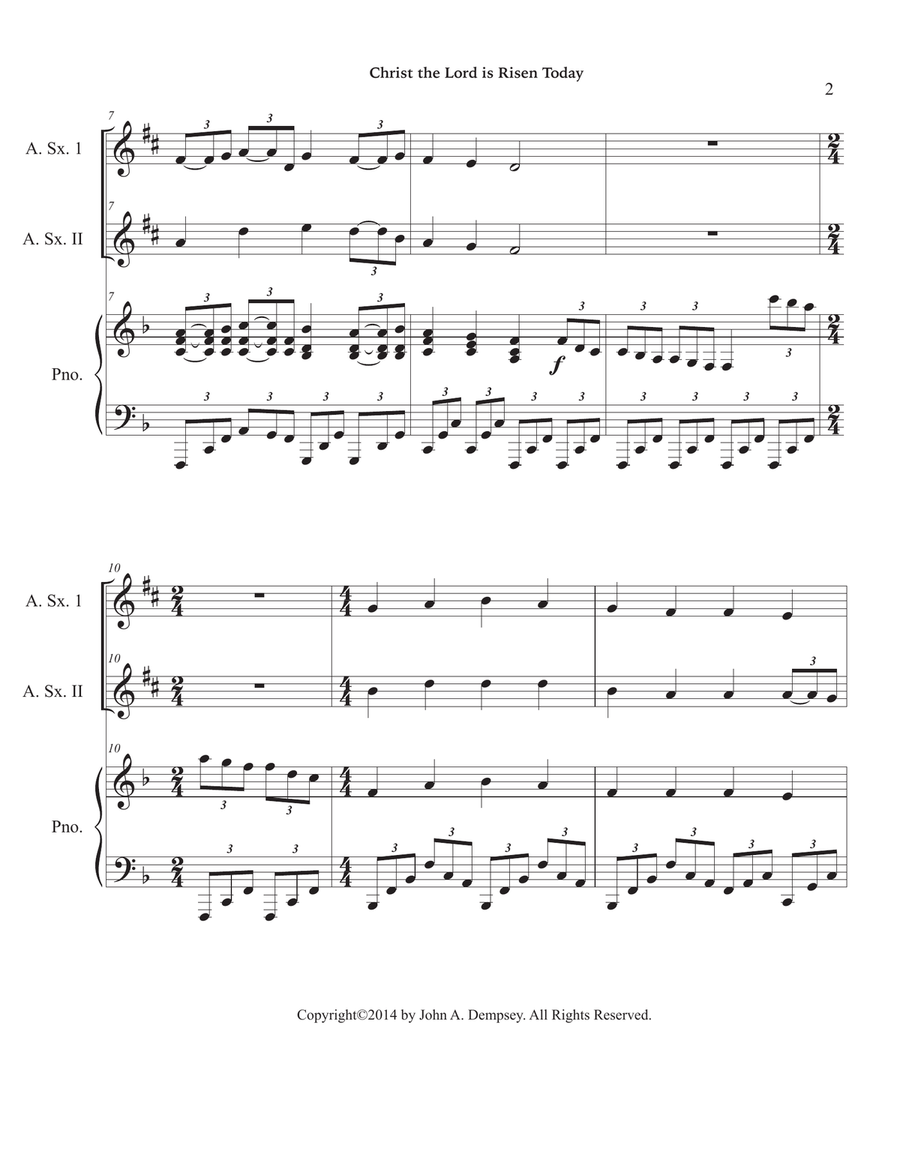 Christ the Lord is Risen Today (Trio for Two Alto Saxes and Piano) Woodwind Duet scores gallery preview page 6