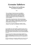 Germaine Tailleferre: Deux Poèmes de Lord Byron (Two Poems of Lord Byron) for high voice and piano