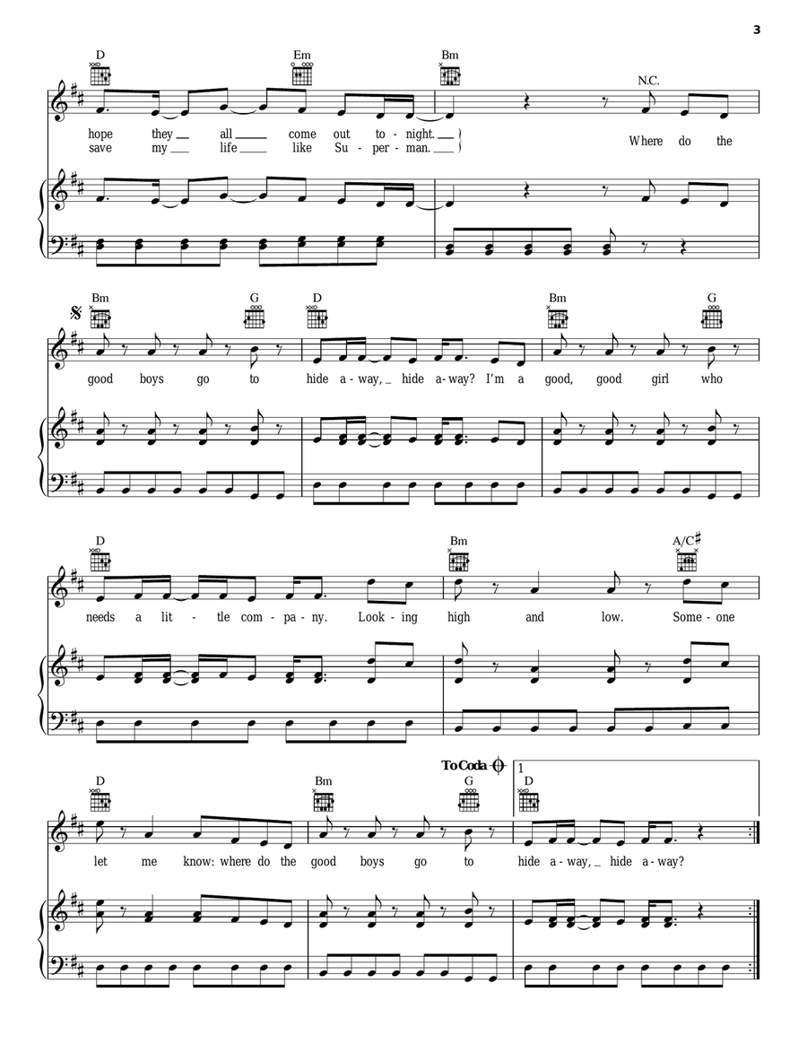 Hide Away Hide Away Piano, Vocal, Guitar scores gallery preview page 3