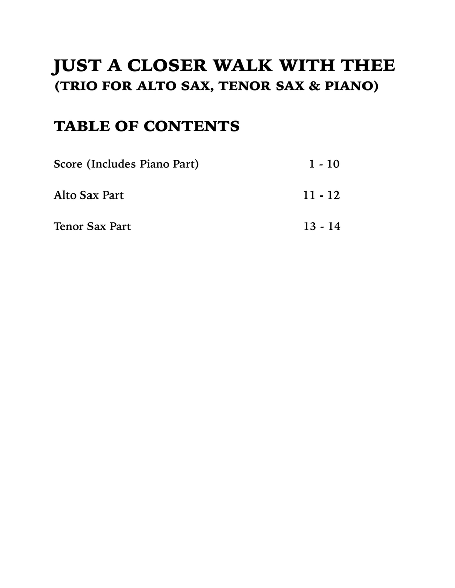 Just a Closer Walk with Thee / Solace (Trio for Alto Sax, Tenor Sax and Piano) Small Ensemble scores gallery preview page 4