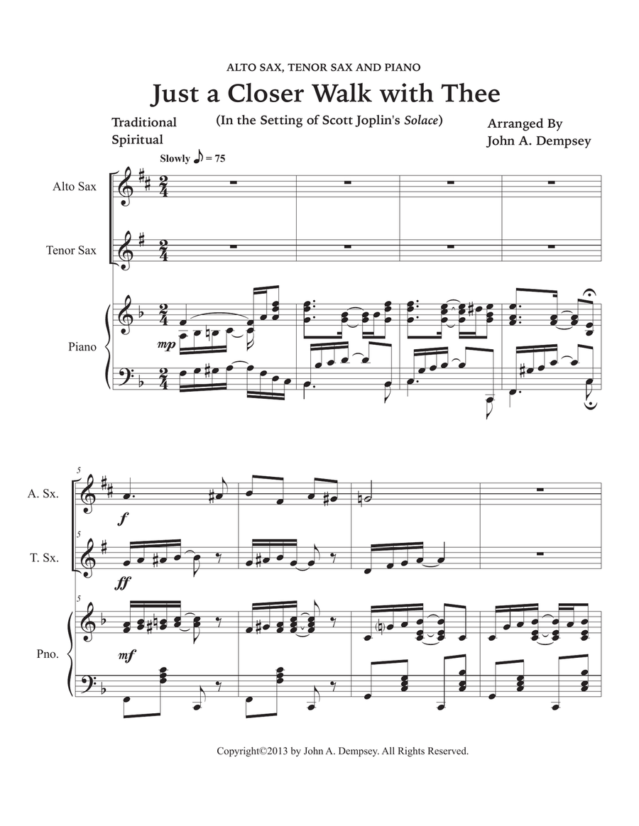 Just a Closer Walk with Thee / Solace (Trio for Alto Sax, Tenor Sax and Piano) Small Ensemble scores gallery preview page 5