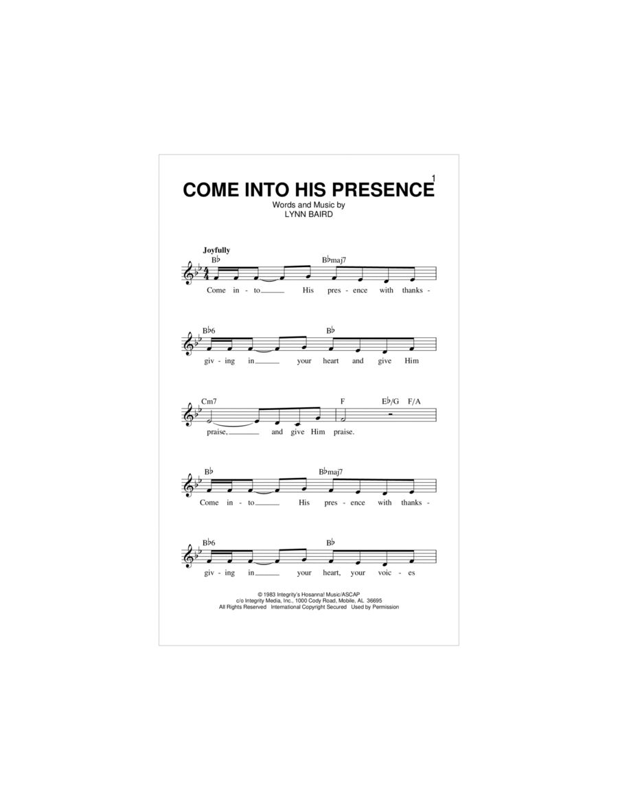 Come Into His Presence Piano scores gallery preview page 1