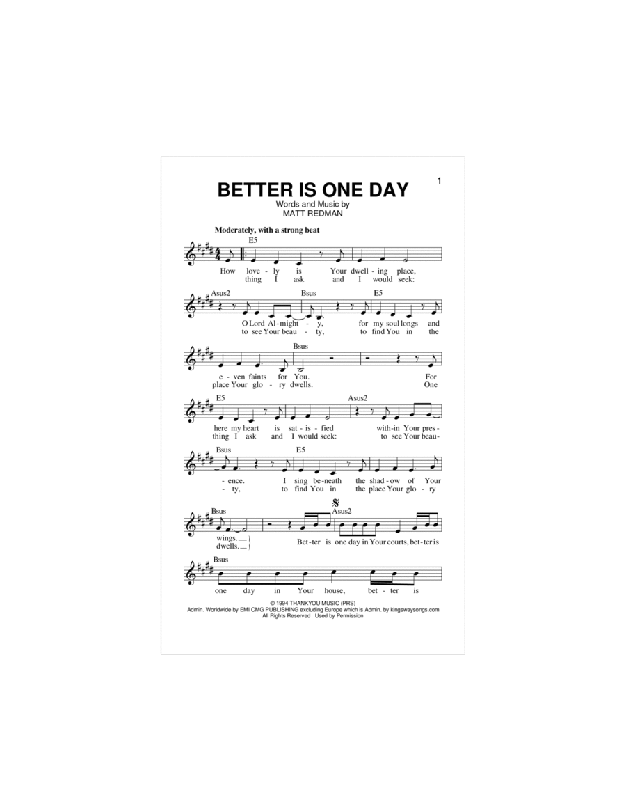 Better Is One Day Piano scores gallery preview page 1