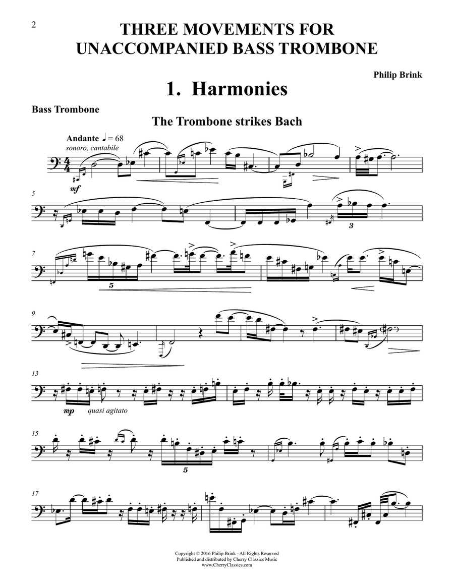 Three Movements for Unaccompanied Bass Trombone Trombone scores gallery preview page 2
