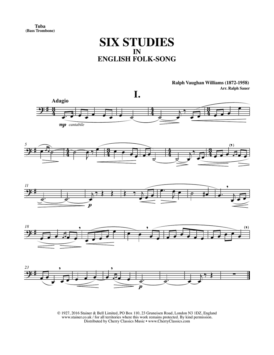 Six Studies in English Folksong for Tuba or Bass Trombone Bass Trombone scores gallery preview page 2