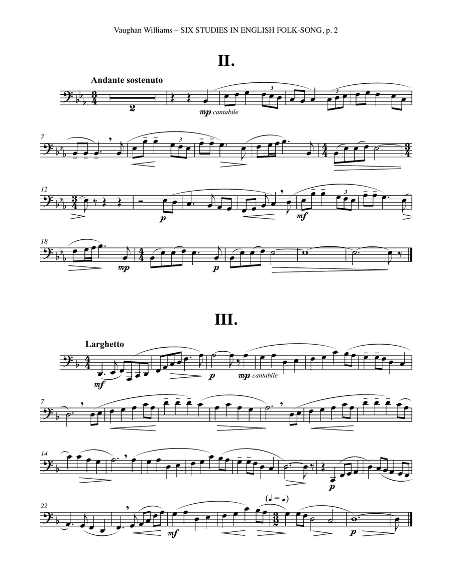 Six Studies in English Folksong for Tuba or Bass Trombone Bass Trombone scores gallery preview page 3