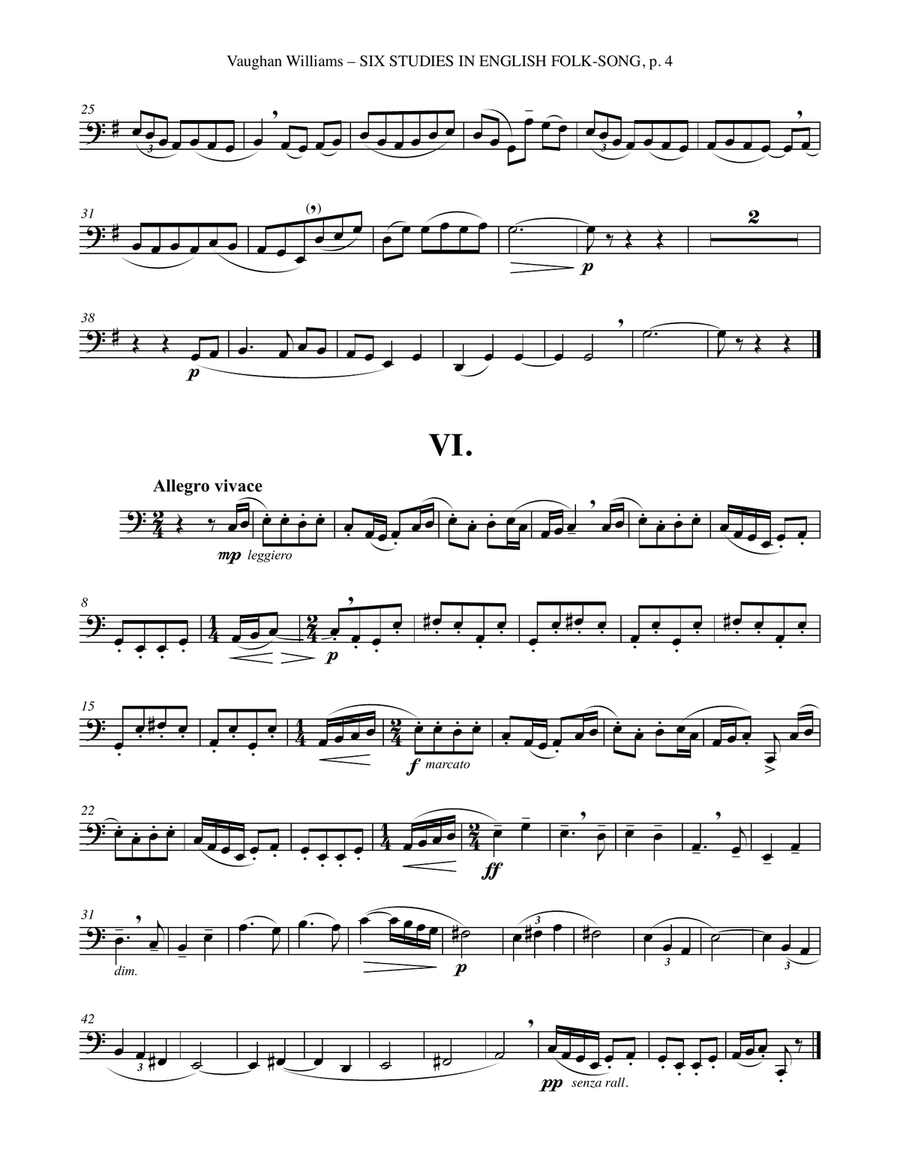 Six Studies in English Folksong for Tuba or Bass Trombone Bass Trombone scores gallery preview page 4