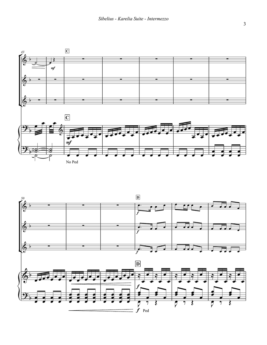 Intermezzo from the Karelia Suite for Three Trumpets and Organ Trumpet Trio scores gallery preview page 3