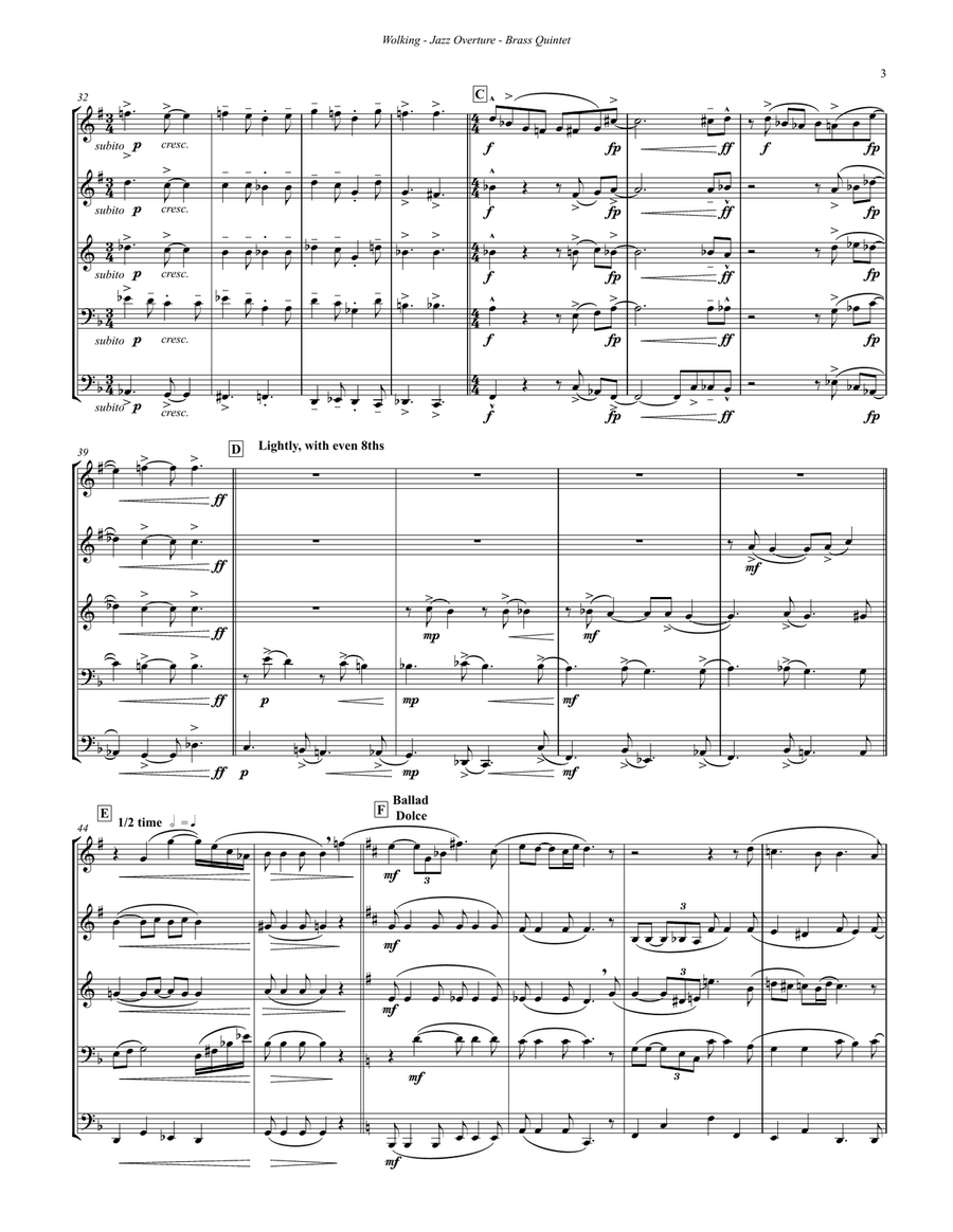 Jazz Overture for Brass Quintet Brass Quintet scores gallery preview page 3