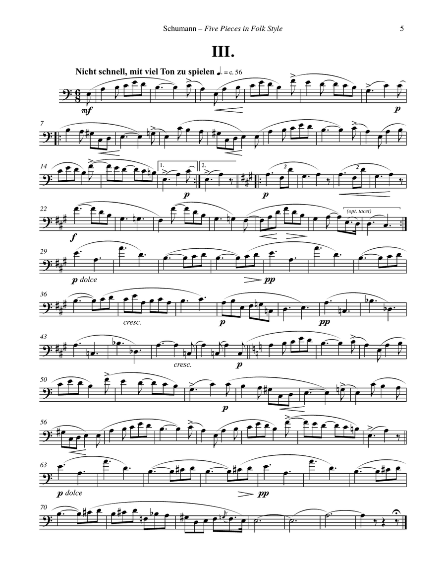 Five Pieces in Folk Style, Opus 102 for Euphonium & Piano Euphonium scores gallery preview page 4