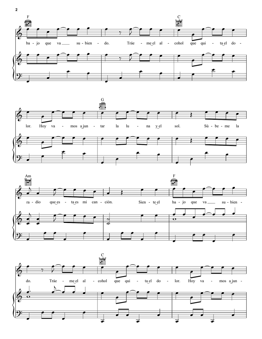 Subeme La Radio Subeme La Radio Piano, Vocal, Guitar scores gallery preview page 2