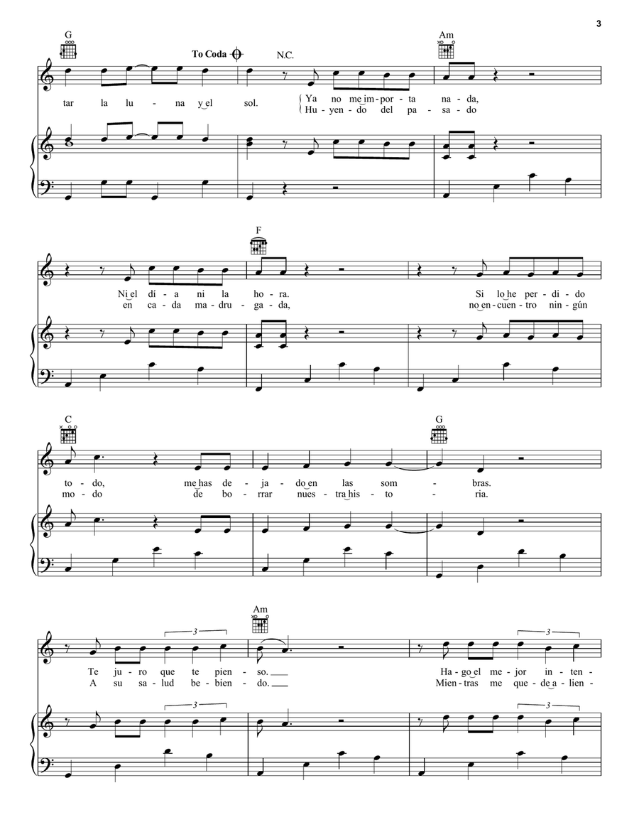 Subeme La Radio Subeme La Radio Piano, Vocal, Guitar scores gallery preview page 3