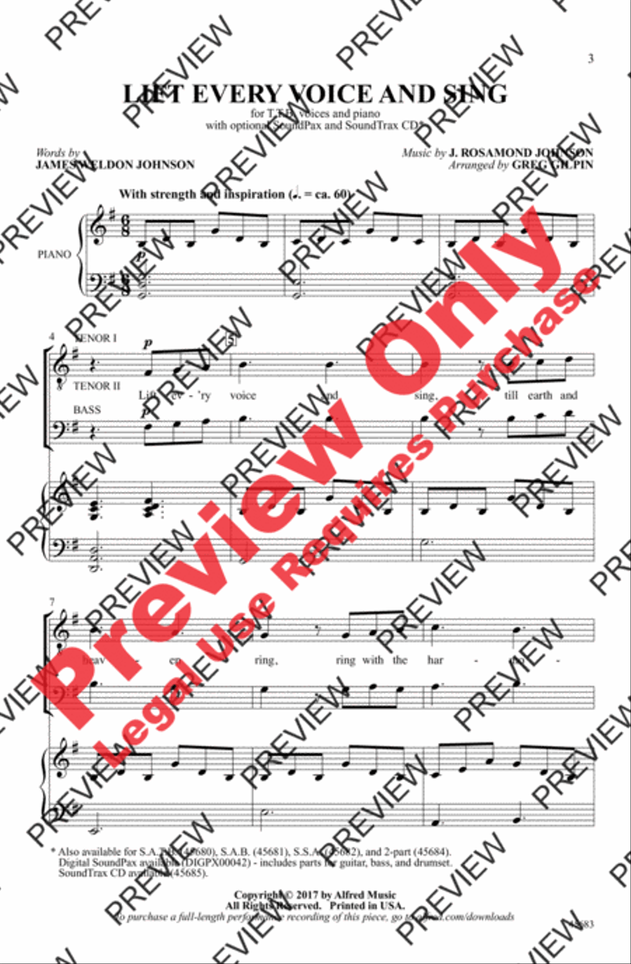 Lift Every Voice and Sing Men's Choir scores gallery preview page 2