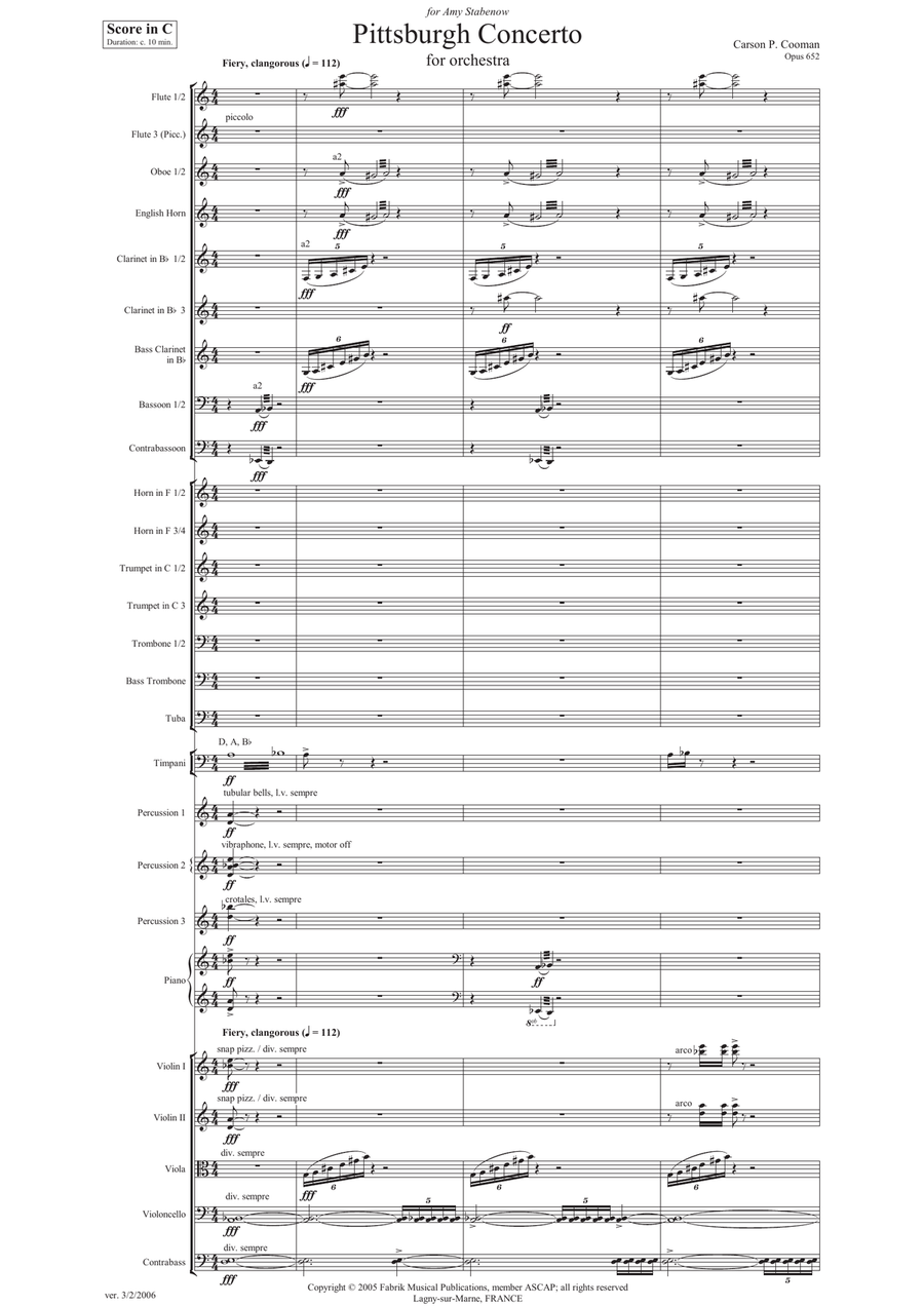 Carson Cooman: Pittsburgh Concerto (2005) for orchestra, study score Full Orchestra scores gallery preview page 3