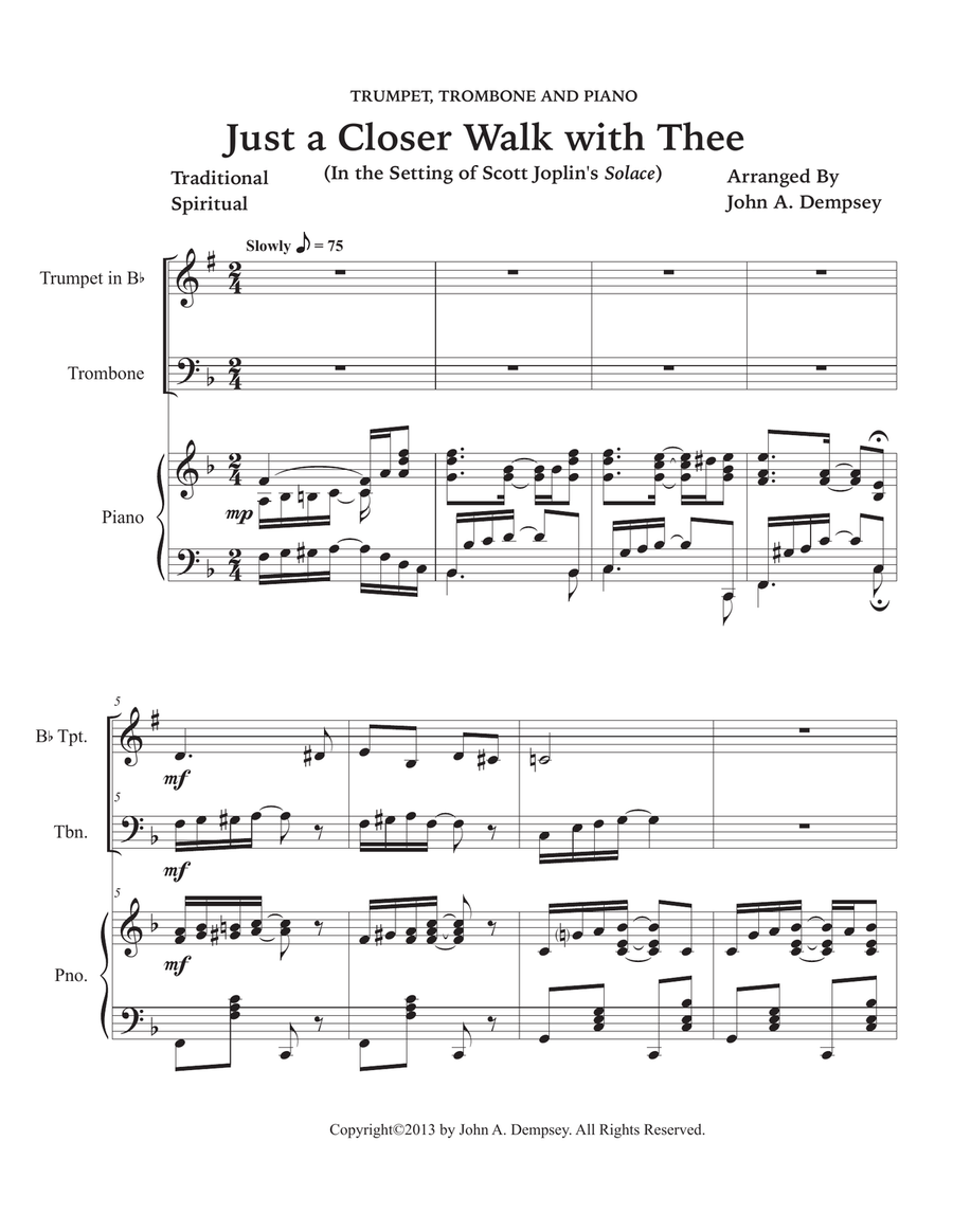 Just a Closer Walk with Thee / Solace (Trio for Trumpet, Trombone and Piano) Brass Trio scores gallery preview page 5