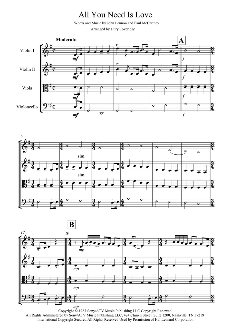 All You Need Is Love All You Need Is Love String Quartet scores gallery preview page 2